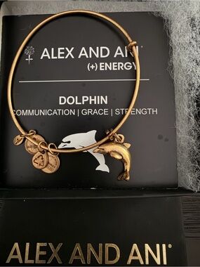 Alex and Ani Gold Dolphin Charm Expandable Bangle Bracelet